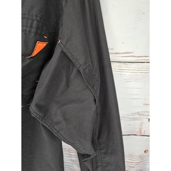 Harley Davidson Mens Large Black Orange Snap Front Utility Performance Shirt L - Picture 5 of 9